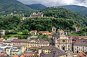 View to Bellinzona and the Montebello castle from Castelgrande Bellinzona, Switzerland.